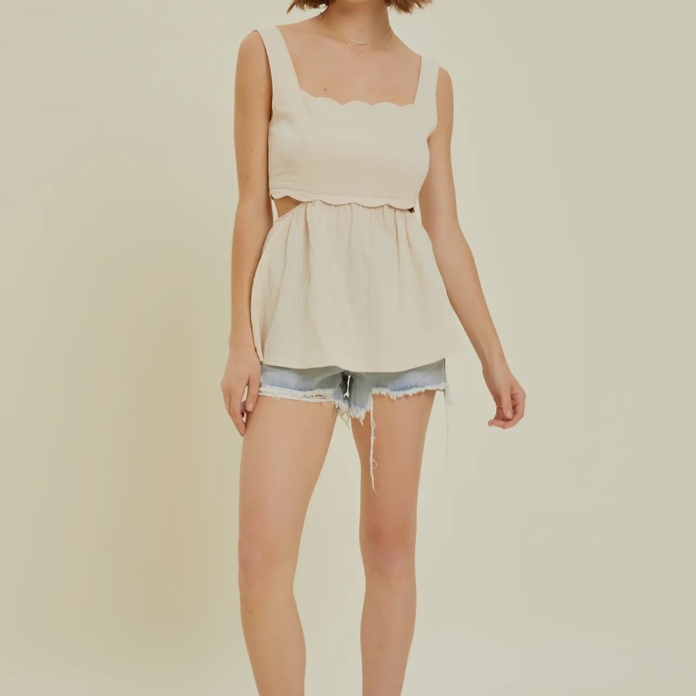 Cream Crop Peplum Tank Top